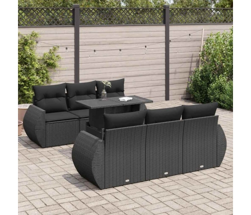 Set de sofás de jardín 7 pzas con cojines ratán sintético negro
