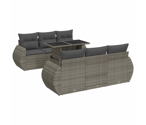 Set de sofás de jardín 7 pzas con cojines ratán sintético gris