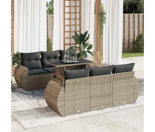 Set de sofás de jardín 7 pzas con cojines ratán sintético gris