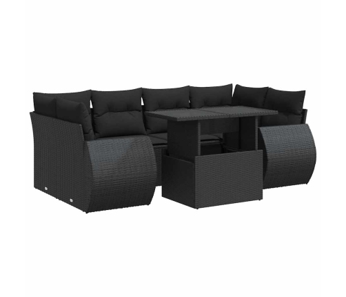 Set de sofás de jardín 7 pzas con cojines ratán sintético negro