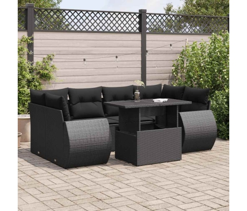 Set de sofás de jardín 7 pzas con cojines ratán sintético negro