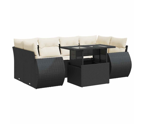 Set de sofás de jardín 7 pzas con cojines ratán sintético negro