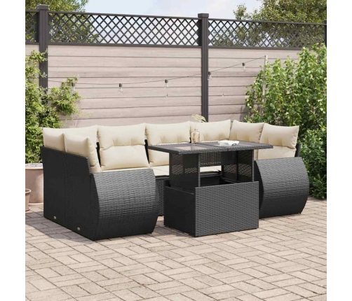 Set de sofás de jardín 7 pzas con cojines ratán sintético negro