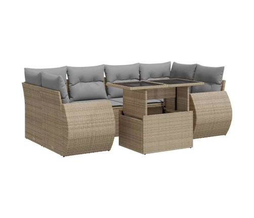 Set sofás de jardín 7 piezas y cojines ratán sintético beige