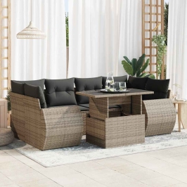 Set de sofás de jardín 7 pzas con cojines ratán sintético gris
