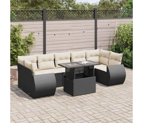 Set de sofás de jardín y cojines 8 piezas ratán sintético negro