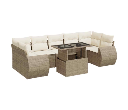 Set de sofás de jardín y cojines 8 piezas ratán sintético beige