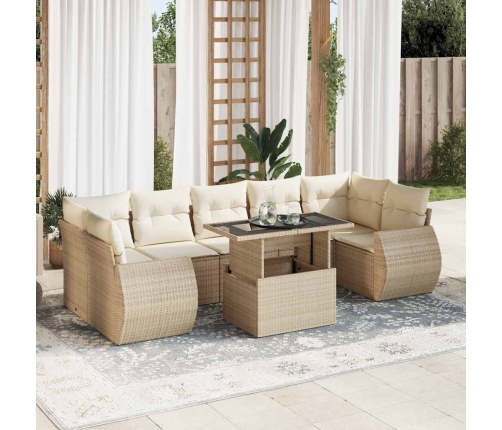 Set de sofás de jardín y cojines 8 piezas ratán sintético beige