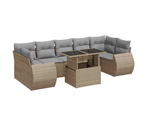 Set de sofás de jardín y cojines 8 piezas ratán sintético beige