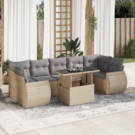 Set de sofás de jardín y cojines 8 piezas ratán sintético beige