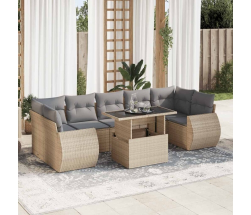 Set de sofás de jardín y cojines 8 piezas ratán sintético beige