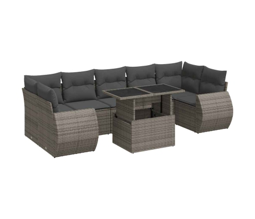 Set de sofás de jardín y cojines 8 piezas ratán sintético gris