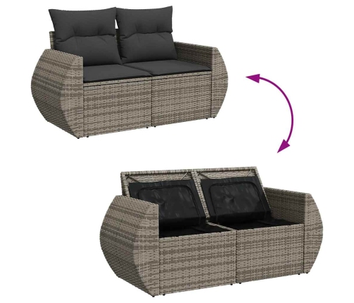 Set de sofás de jardín y cojines 8 piezas ratán sintético gris