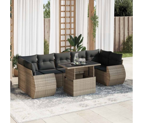 Set de sofás de jardín y cojines 8 piezas ratán sintético gris