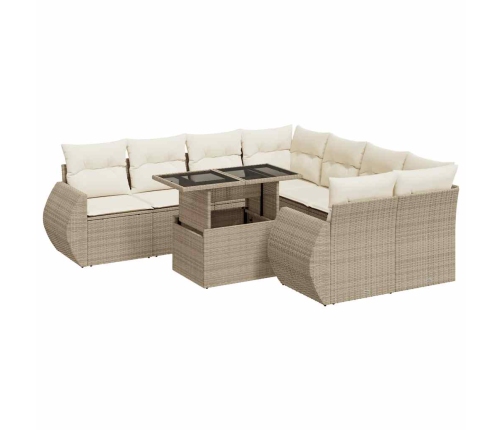 Set de sofás de jardín con cojines 9 pzas ratán sintético beige