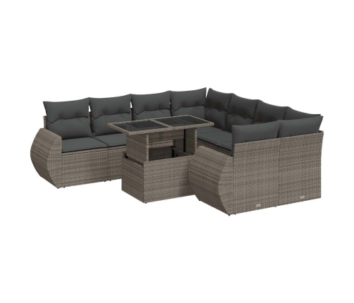 Set de sofás de jardín con cojines 9 pzas ratán sintético gris