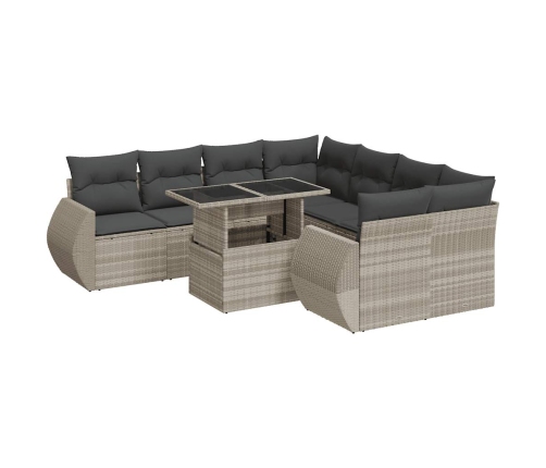 Set muebles jardín 9 pzas y cojines ratán sintético gris claro