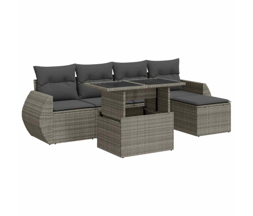 Set de muebles de jardín 6 pzas y cojines ratán sintético gris