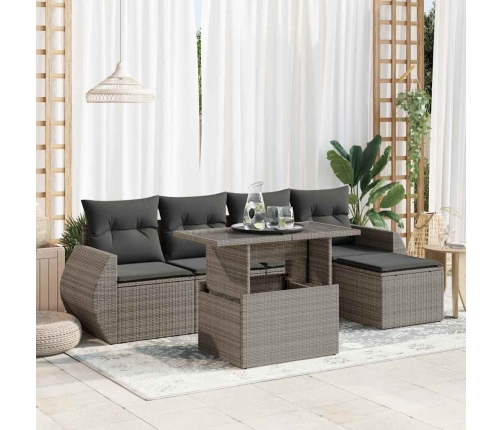 Set de muebles de jardín 6 pzas y cojines ratán sintético gris