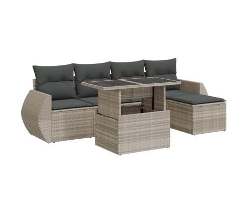 Set de sofás de jardín 6 pzas y cojines ratán sintético gris