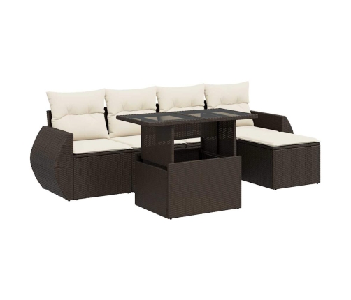 Set sofás de jardín 6 piezas y cojines ratán sintético marrón
