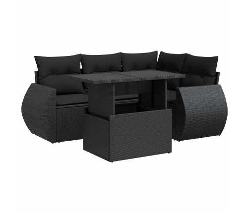 Set de muebles de jardín 5 pzas y cojines ratán sintético negro