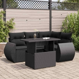 Set de muebles de jardín 5 pzas y cojines ratán sintético negro
