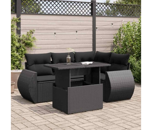 Set de muebles de jardín 5 pzas y cojines ratán sintético negro