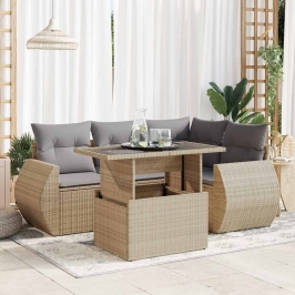 Juego de sofás jardín con cojines 5 pzas ratán sintético beige