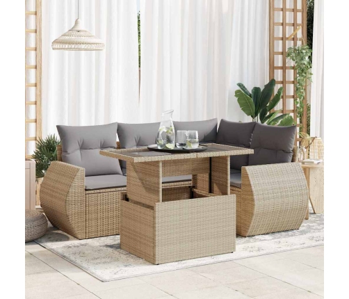Juego de sofás jardín con cojines 5 pzas ratán sintético beige