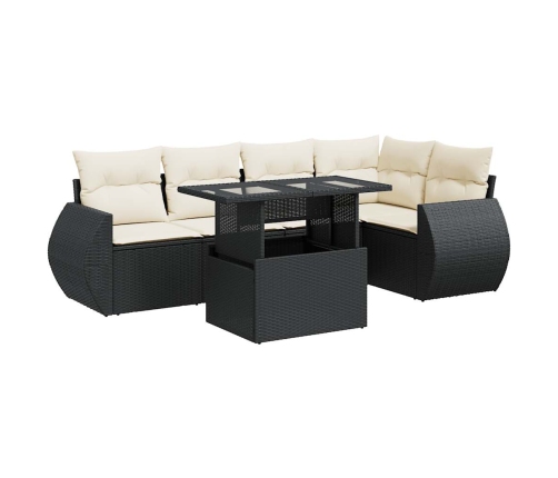 Set de sofás de jardín 6 piezas y cojines ratán sintético negro