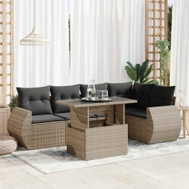 Set de muebles de jardín 6 pzas y cojines ratán sintético gris