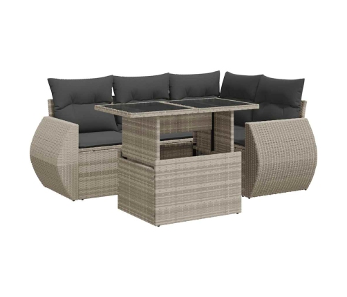 Set de sofás de jardín 6 pzas y cojines ratán sintético gris