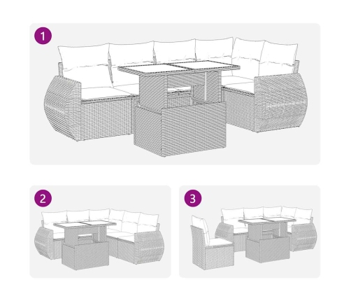 Set de sofás de jardín 6 pzas y cojines ratán sintético gris
