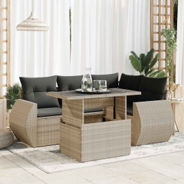 Set de sofás de jardín 6 pzas y cojines ratán sintético gris