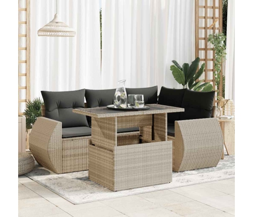 Set de sofás de jardín 6 pzas y cojines ratán sintético gris