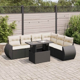 Set de sofás de jardín 7 pzas con cojines ratán sintético negro