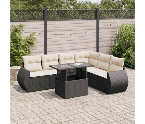 Set de sofás de jardín 7 pzas con cojines ratán sintético negro