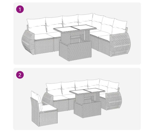 Set sofás de jardín 7 piezas y cojines ratán sintético beige