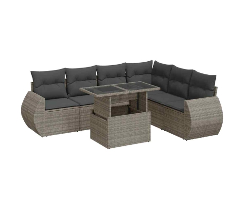 Set de sofás de jardín 7 pzas con cojines ratán sintético gris