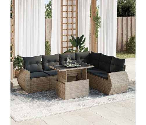 Set de sofás de jardín 7 pzas con cojines ratán sintético gris
