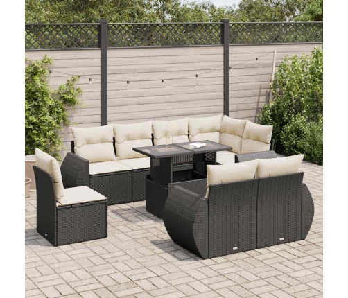 Set de sofás de jardín con cojines 9 pzas ratán sintético negro