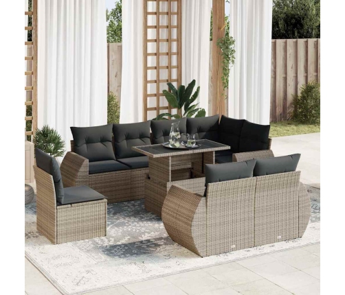 Set de sofás de jardín con cojines 9 pzas ratán sintético gris