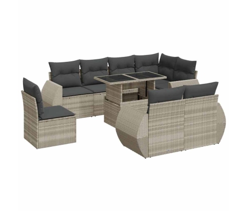 Set muebles jardín 9 pzas y cojines ratán sintético gris claro