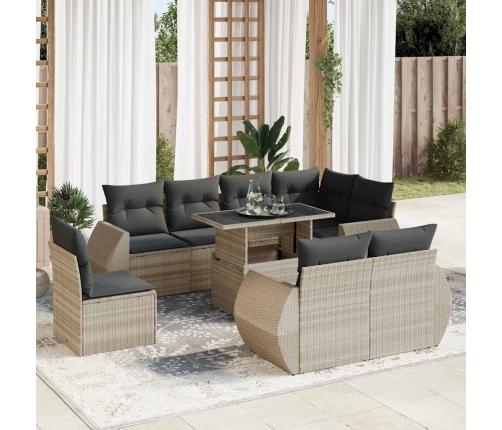 Set muebles jardín 9 pzas y cojines ratán sintético gris claro