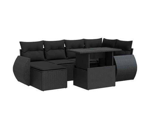 Set de sofás de jardín 7 pzas con cojines ratán sintético negro