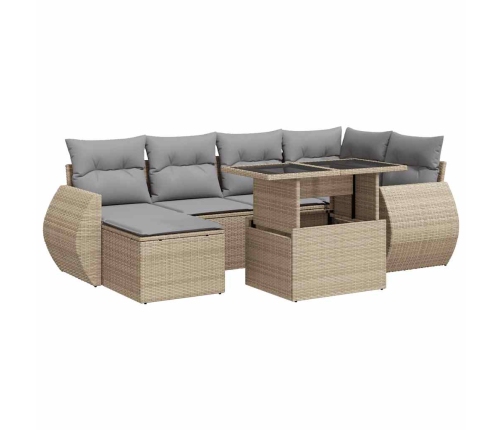 Set sofás de jardín 7 piezas y cojines ratán sintético beige