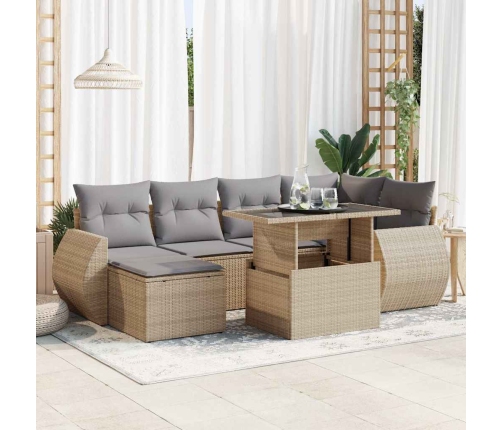 Set sofás de jardín 7 piezas y cojines ratán sintético beige
