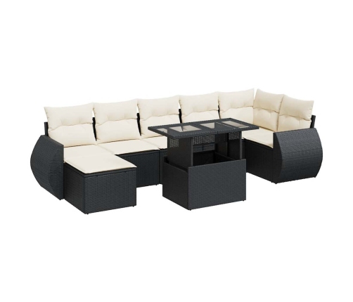 Set de sofás de jardín y cojines 8 piezas ratán sintético negro
