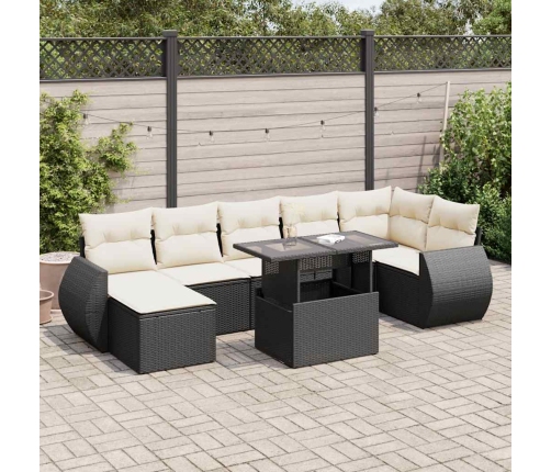 Set de sofás de jardín y cojines 8 piezas ratán sintético negro